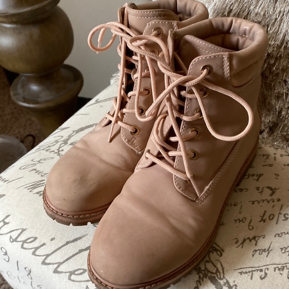 Girls Rose Gold Color Lace Up Boots 